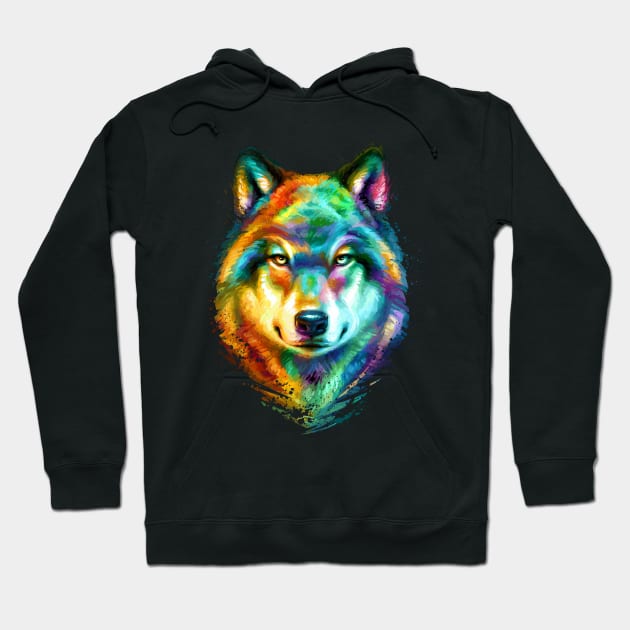 Wolf Face Colorful Painting Hoodie by stonemask